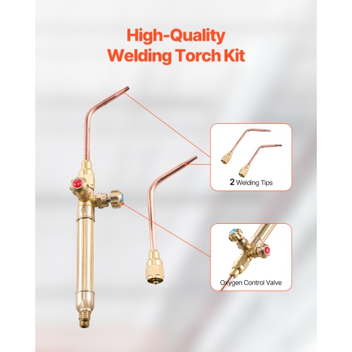 VEVOR 14PCS Oxygen Acetylene Gas Welding Torch Kit, Oxy Acetylene Brazing Set with 177'' Twin-Hose, 2 Welding Tips, Welding Torch, 2 Regulators,