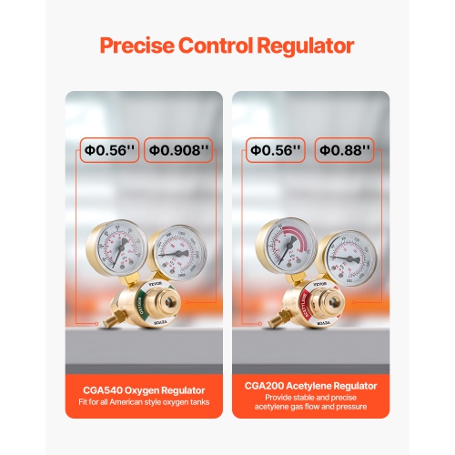 VEVOR 14PCS Oxygen Acetylene Gas Welding Torch Kit, Oxy Acetylene Brazing Set with 177'' Twin-Hose, 2 Welding Tips, Welding Torch, 2 Regulators,