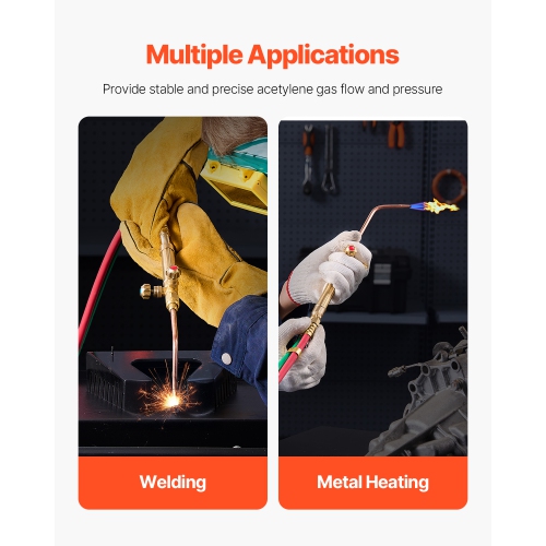 VEVOR 14PCS Oxygen Acetylene Gas Welding Torch Kit, Oxy Acetylene Brazing Set with 177'' Twin-Hose, 2 Welding Tips, Welding Torch, 2 Regulators,