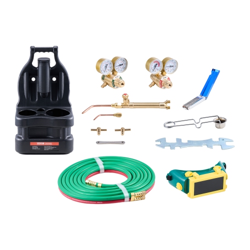 VEVOR 14PCS Oxygen Acetylene Gas Welding Torch Kit, Oxy Acetylene Brazing Set with 177'' Twin-Hose, 2 Welding Tips, Welding Torch, 2 Regulators,