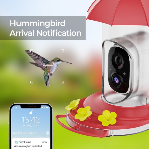 Water Feed For Birds,Smart Solar Powered Video Hummingbird Feeder, AI Bird Auto Capture Video, Ant Moat & Bee Proof, Gift for Bird Lovers