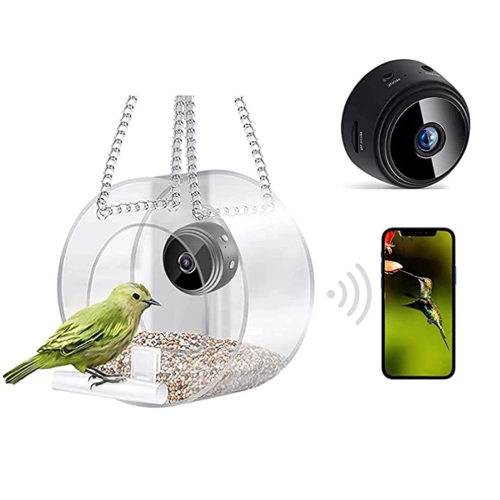 Mangeoire à oiseaux intelligente , Maison Acrylique avec caméra Home Pet Bird Feeder transparent HD Installation facile pour le jardin