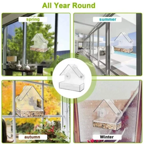 Mangeoire à oiseaux intelligente , Maison Acrylique avec caméra Home Pet Bird Feeder transparent HD Installation facile pour le jardin