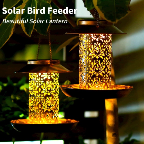 Mangeoire solaire pour oiseaux extérieurs suspendus, mangeoire pour oiseaux sauvages en métal pour lanterne solaire Cardinals comme cadeau pour les