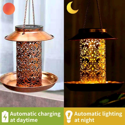 Mangeoire solaire pour oiseaux extérieurs suspendus, mangeoire pour oiseaux sauvages en métal pour lanterne solaire Cardinals comme cadeau pour les