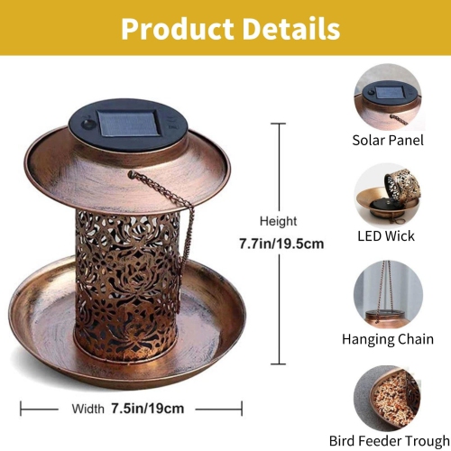 Mangeoire solaire pour oiseaux extérieurs suspendus, mangeoire pour oiseaux sauvages en métal pour lanterne solaire Cardinals comme cadeau pour les