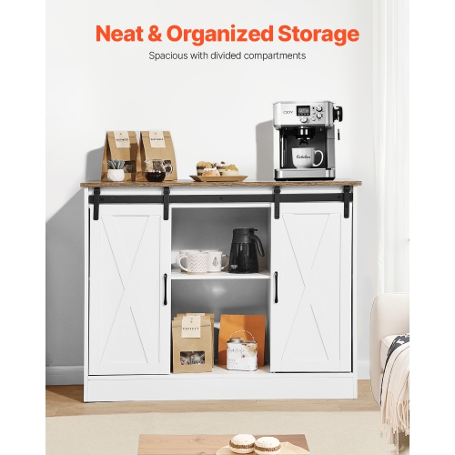 VEVOR 41.8 x 15.8 x 32.1 in Coffee Bar Cabinet, Farmhouse Coffee Bar Cabinet with 3-Tier Storage, Coffee Bar Table with Barn Doors, Farmhouse