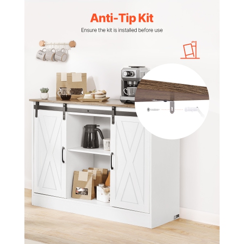 VEVOR 41.8 x 15.8 x 32.1 in Coffee Bar Cabinet, Farmhouse Coffee Bar Cabinet with 3-Tier Storage, Coffee Bar Table with Barn Doors, Farmhouse