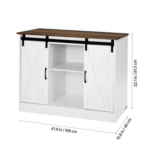 VEVOR 41.8 x 15.8 x 32.1 in Coffee Bar Cabinet, Farmhouse Coffee Bar Cabinet with 3-Tier Storage, Coffee Bar Table with Barn Doors, Farmhouse