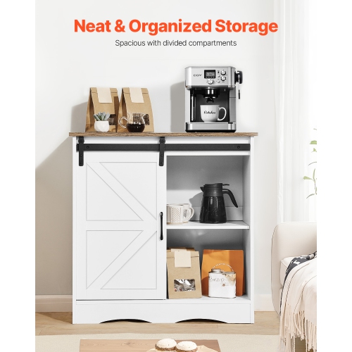 Armoire de bar à café de 31,5 x 13,8 x 31,5&nbsp;po VEVOR, armoire de bar à café Farmhouse avec rangement à 3 niveaux, table de bar à café avec porte
