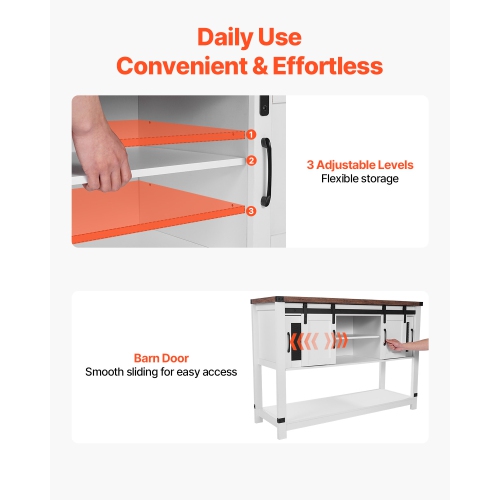 VEVOR 47.3 x 15.7 x 32.7 in Coffee Bar Cabinet, Farmhouse Coffee Bar Cabinet with 4-Tier Storage, Coffee Bar Table with Barn Doors, Farmhouse