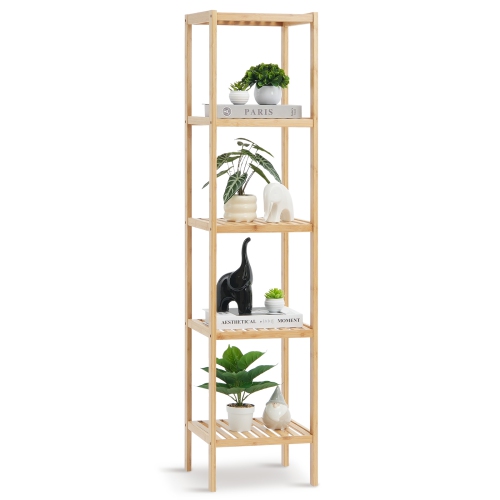 VEVOR 5-Tier Bathroom Standing Shelf, Narrow Shelving Unit,Display Storage Rack Organizer, Freestanding Flower Plant Stand, Multifunctional Bamboo