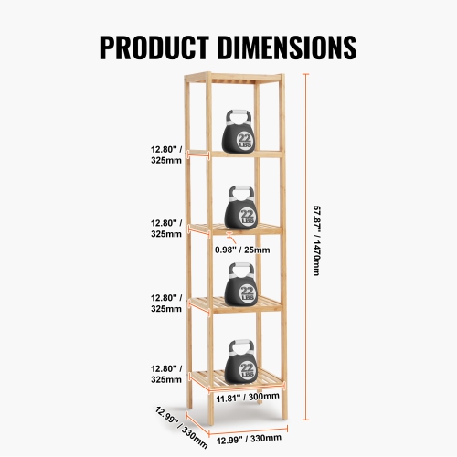 VEVOR 5-Tier Bathroom Standing Shelf, Narrow Shelving Unit,Display Storage Rack Organizer, Freestanding Flower Plant Stand, Multifunctional Bamboo