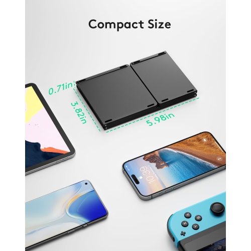 Foldable Bluetooth Keyboard with Touchpad – Portable Wireless Keyboard with Stand, Rechargeable Full Size Ultra-thin Pocket Folding Keypad