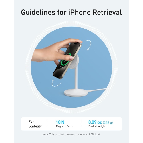Anker MagGo iPhone 16 MagSafe-Compatible Wireless Charger Stand, 15W Fast Wireless Charging, Qi2 Certified, 360° Rotation for iPhone and AirPods - No