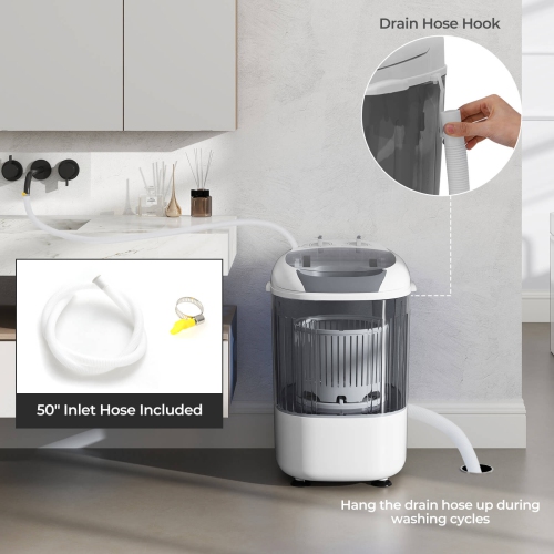 Laveuse portative 5,5&nbsp;lb Mini laveuse à chargement par le haut avec cuve amovible essorage de Costway grise