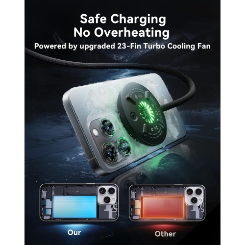 INIU Magnetic Wireless Charger - 15W Qi2 Certified MagSafe Charging Pad with Cooling Fan for iPhone 16/15/14/13/12 Series, AirPods 4/3/Pro2/Pro, with