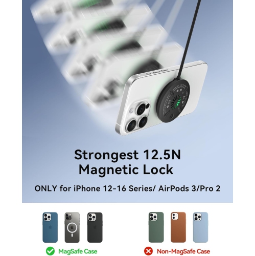 INIU Magnetic Wireless Charger - 15W Qi2 Certified MagSafe Charging Pad with Cooling Fan for iPhone 16/15/14/13/12 Series, AirPods 4/3/Pro2/Pro, with