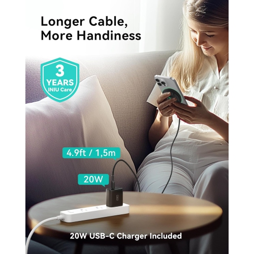 INIU Magnetic Wireless Charger - 15W Qi2 Certified MagSafe Charging Pad with Cooling Fan for iPhone 16/15/14/13/12 Series, AirPods 4/3/Pro2/Pro, with