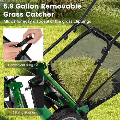 Ironmax 16" Push Lawn Mower with 5-Blade 6.9 Gallon Removable Grass Catcher for Garden Green/Red