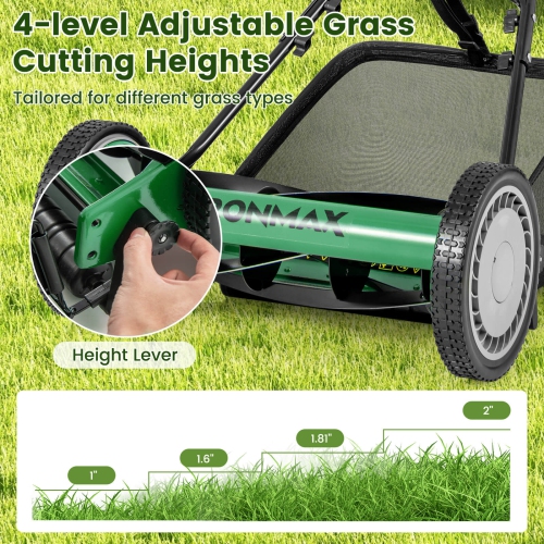 Ironmax 16" Push Lawn Mower with 5-Blade 6.9 Gallon Removable Grass Catcher for Garden Green/Red