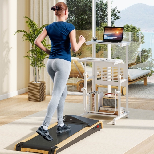 Costway Mobile Stand Up Desk Height Adjustable Computer Standing Desk with wheels &Footrest, Natural/White