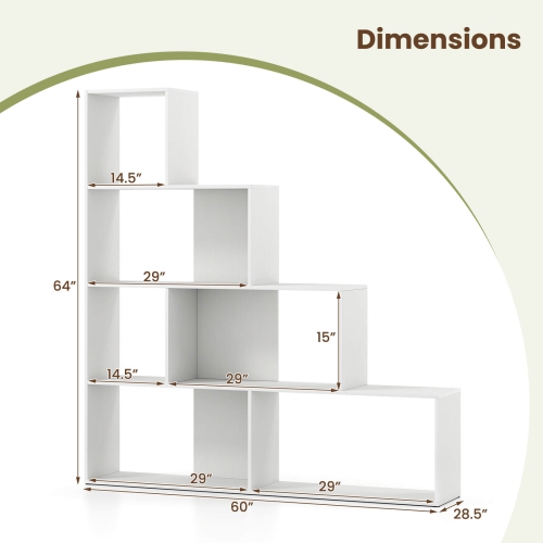 Costway 1/2 PCS 4-Tier Bookshelf with 6 Storage Cubes 64" Tall Modern Geometric Stair Bookcase