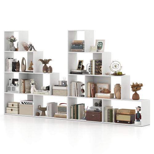Costway 1/2 PCS 4-Tier Bookshelf with 6 Storage Cubes 64" Tall Modern Geometric Stair Bookcase