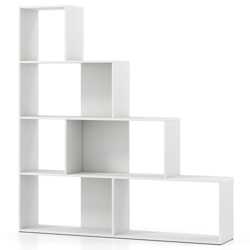 Costway 1/2 PCS 4-Tier Bookshelf with 6 Storage Cubes 64" Tall Modern Geometric Stair Bookcase