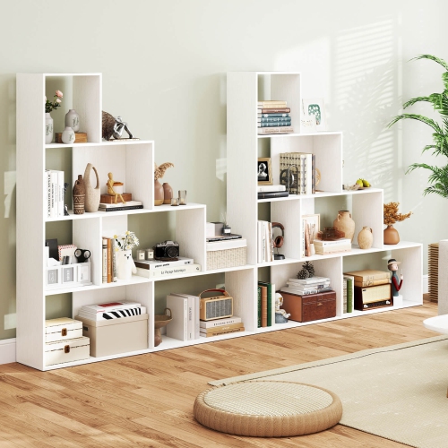 Costway 1/2 PCS 4-Tier Bookshelf with 6 Storage Cubes 64" Tall Modern Geometric Stair Bookcase