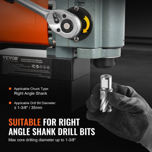 VEVOR 1300W Low Profile Mag Drill, Light Weight Portable Mag Drilling Machine with Cooling Device and Overload Protection, Mag Press for Equipment