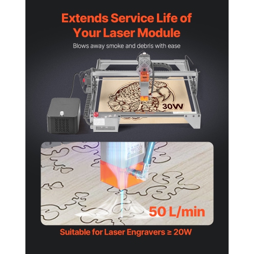 VEVOR 50 L/min Adjustable Airflow, Air Assist Pump Kit for Laser Cutter and Engraver, Clear Smoke and Dust, Reduce Surface Temperature, Shield Laser