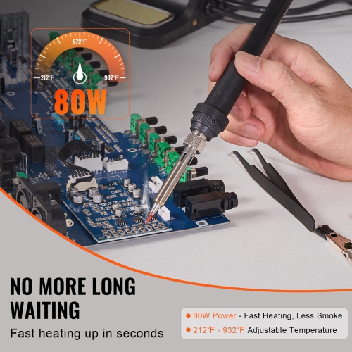 VEVOR 80W Digital Display Soldering Station Kit with 2 Helping Hands, 5 Soldering Tips, 30g Solder Wire, Solder Sucker, Tweezer, Auto Standby & Sleep