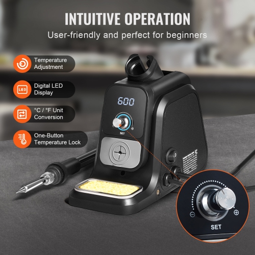 VEVOR 80W Digital Display Soldering Station Kit with 2 Helping Hands, 5 Soldering Tips, 30g Solder Wire, Solder Sucker, Tweezer, Auto Standby & Sleep