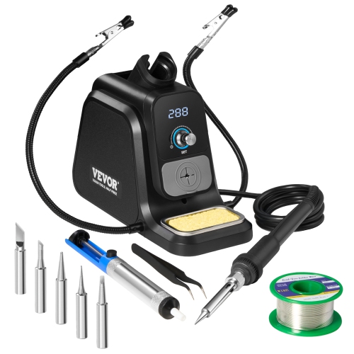 VEVOR 80W Digital Display Soldering Station Kit with 2 Helping Hands, 5 Soldering Tips, 30g Solder Wire, Solder Sucker, Tweezer, Auto Standby & Sleep