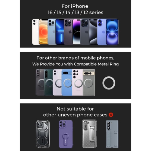 LISEN MagSafe Car Mount - Ultra Magnetic Dashboard Phone Holder for iPhone 12-16, Galaxy, Pixel, LG, OnePlus - Black