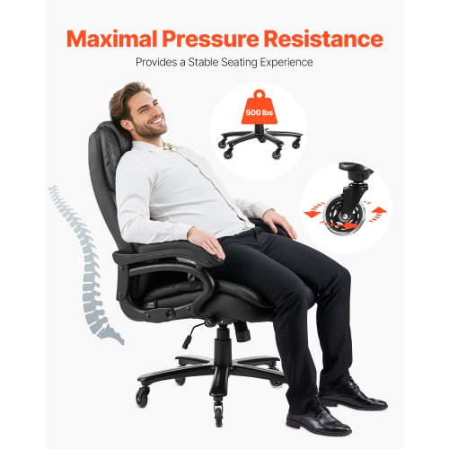 VEVOR 500lb Capacity Executive Office Chair with Knob-Control Lumbar Support, Office Chair, Heavy Duty Ergonomic Chair, Height Adjustable PU Leather