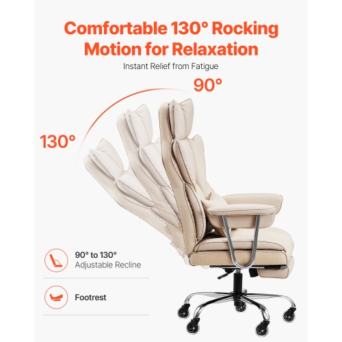 VEVOR 400lb Capacity Executive Office Chair with Footrest, Office Chair with Lumbar Pillow & Removable Armrests, Heavy Duty Ergonomic Chair, PU