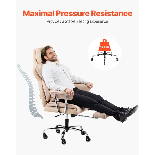 VEVOR 400lb Capacity Executive Office Chair with Footrest, Office Chair with Lumbar Pillow & Removable Armrests, Heavy Duty Ergonomic Chair, PU