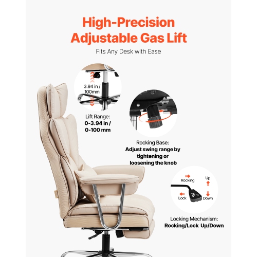 VEVOR 400lb Capacity Executive Office Chair with Footrest, Office Chair with Lumbar Pillow & Removable Armrests, Heavy Duty Ergonomic Chair, PU