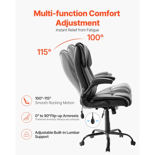 VEVOR 300lb Capacity Executive Office Chair with Lumbar Support, Office Chair with Flip-up Armrests & Lumbar Pillow, Height Adjustable Ergonomic