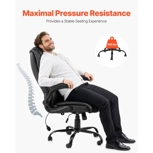 VEVOR 300lb Capacity Executive Office Chair with Lumbar Support, Office Chair with Flip-up Armrests & Lumbar Pillow, Height Adjustable Ergonomic