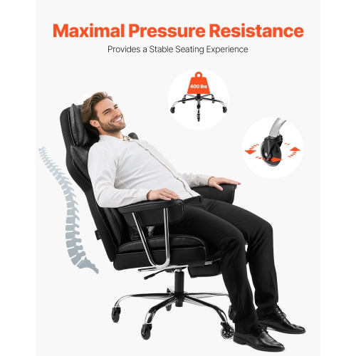 VEVOR 400lb Capacity Executive Office Chair with Footrest, Office Chair with Lumbar Pillow & Removable Armrests, Heavy Duty Ergonomic Chair, PU