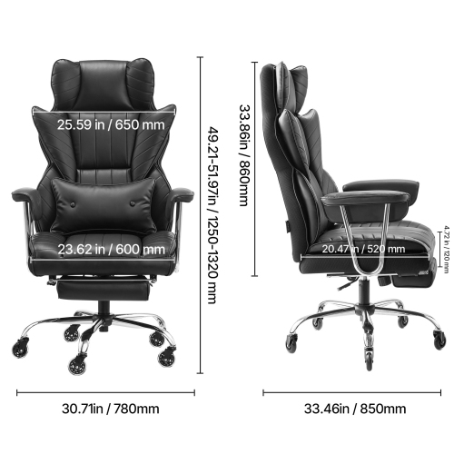 VEVOR 400lb Capacity Executive Office Chair with Footrest, Office Chair with Lumbar Pillow & Removable Armrests, Heavy Duty Ergonomic Chair, PU