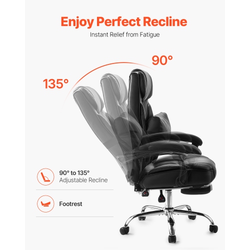 VEVOR 300lb Capacity Executive Office Chair with Footrest, Office Chair with Lumbar Pillow, Height Adjustable Ergonomic Chair, PU Leather Reclining