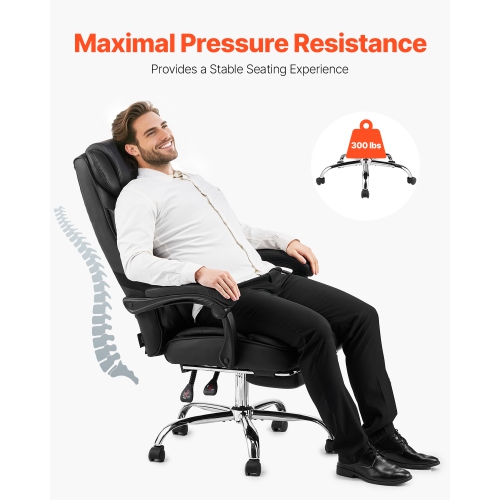 VEVOR 300lb Capacity Executive Office Chair with Footrest, Office Chair with Lumbar Pillow, Height Adjustable Ergonomic Chair, PU Leather Reclining