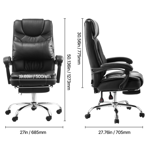 VEVOR 300lb Capacity Executive Office Chair with Footrest, Office Chair with Lumbar Pillow, Height Adjustable Ergonomic Chair, PU Leather Reclining