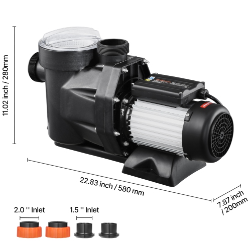 VEVOR 1.5 HP Above Ground Pool Pump, 122 GPM Max Flow Single Speed Swimming Pool Pump, 220V 3450 RPM 55 ft Max Head Lift with PP Shell Strainer