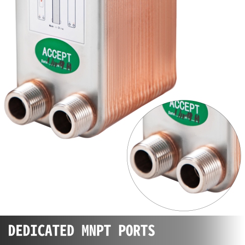 VEVOR 3"x7.5" Heat Exchanger 40 Plates Brazed Plate Heat Exchanger 316L 3/4" MPT Heat Exchanger B3-12A Beer Wort Chiller for Hydronic Heating