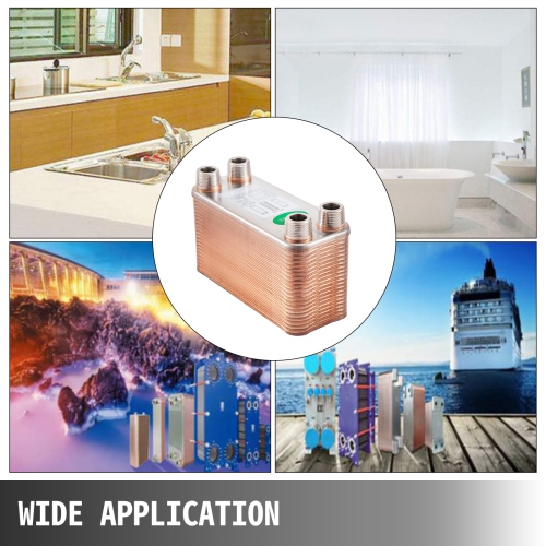 VEVOR 3"x7.5" Heat Exchanger 40 Plates Brazed Plate Heat Exchanger 316L 3/4" MPT Heat Exchanger B3-12A Beer Wort Chiller for Hydronic Heating